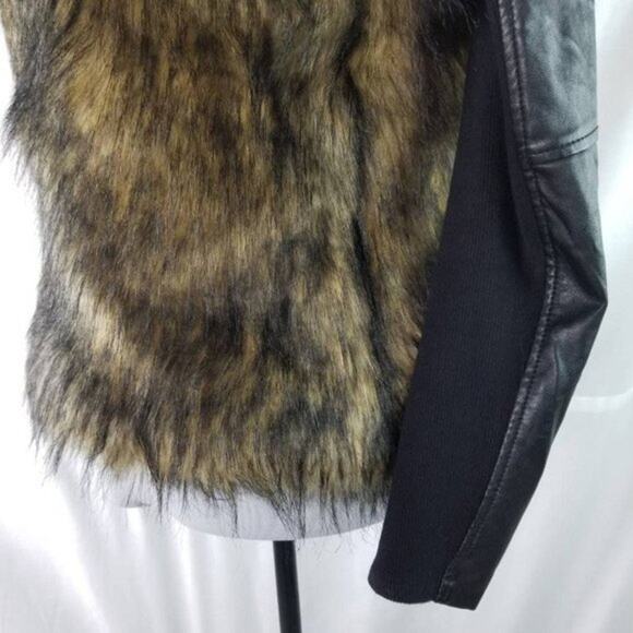 Bardot Womens Faux Fur Leather Long Sleeves Jacket Coat Black Tan Size 6 - Picture 8 of 12